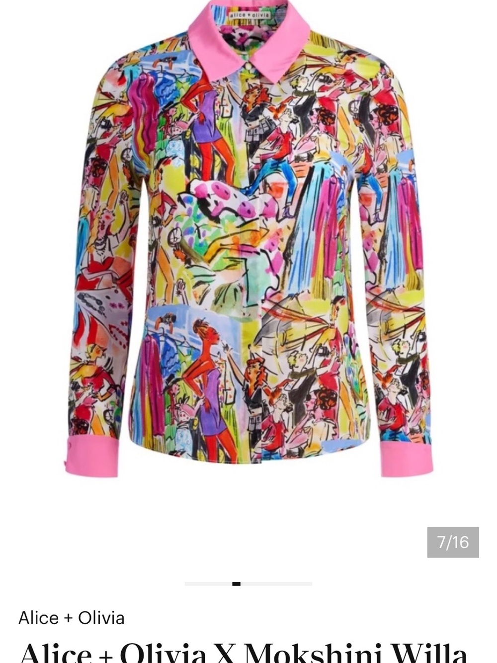 Alice + Olivia x Mokshini Supermodels Paparazzi Runway Printed Silk Shirt Top